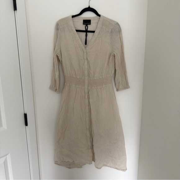 Phase Eight Dresses & Skirts - Phase Eight Linen Cotton V Neck Cream Long Sleeve Dress Size 12 UK, 8 US Women’s